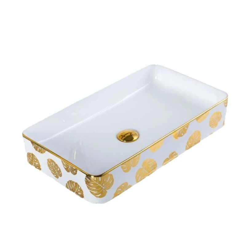 60cm large countertop basin rectangular thin-rimmed washbasin electroplated gold gold leaf gold flower ceramic
