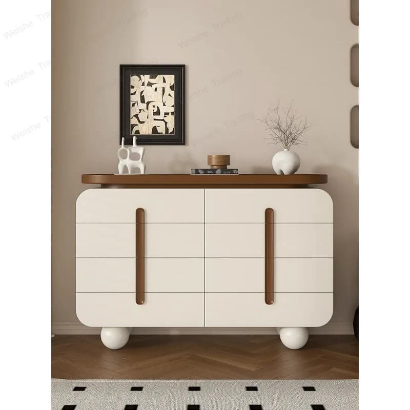 French cream wind bucket cabinet, living room against the wall, drawer, bedroom, bedside storage, modern simple retro bucket