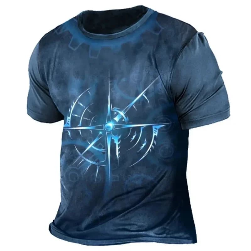 2025 Summer Men's T-shirt Navigation Compass Anchor 3D Printed T-shirt Loose Edition Men's Clothing Hot Sale Casual Short Sleeve
