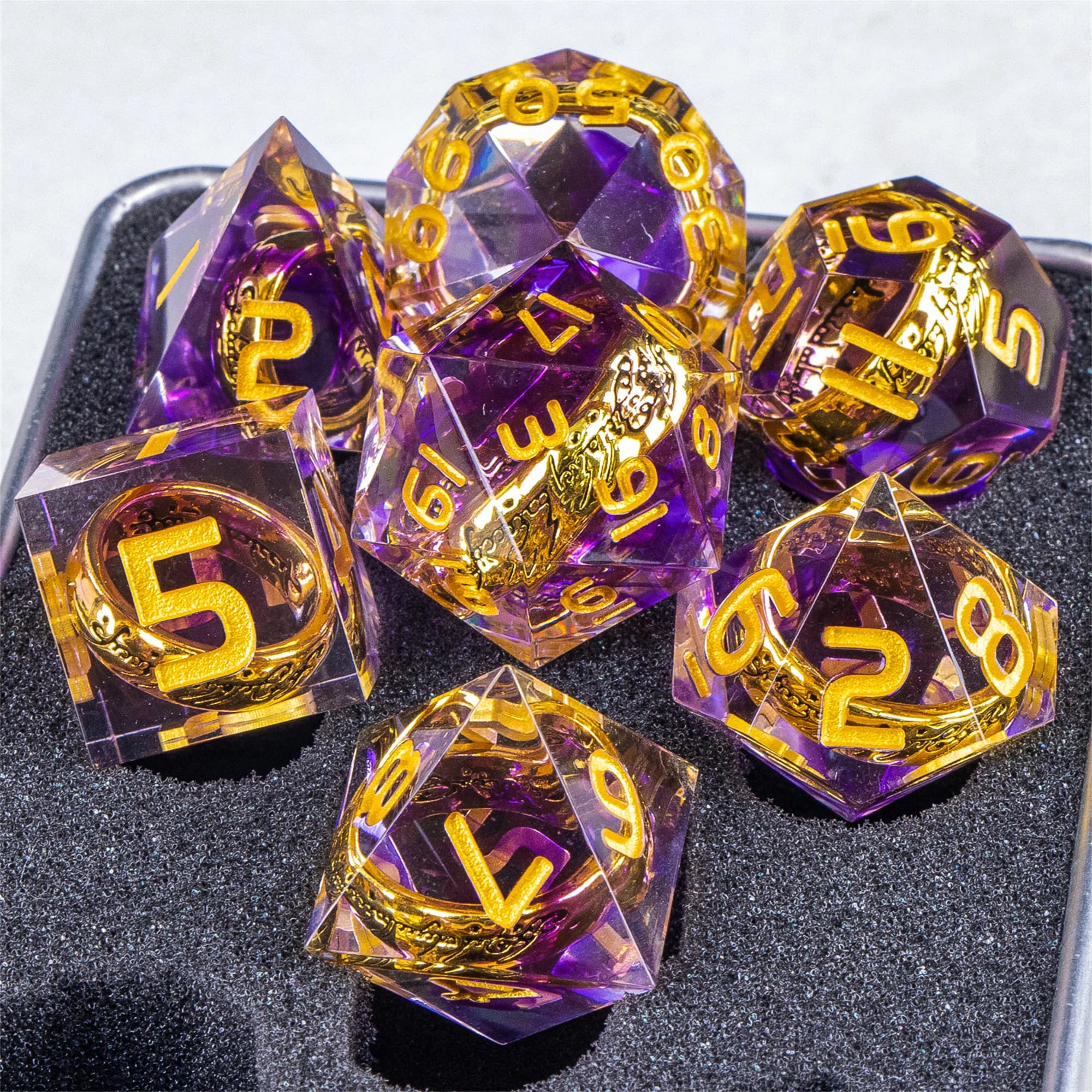 Ring Themed Resin DND Dice Set, Lord of Dice Polyhedral Dice Collection, Desktop Decor & Display Ornament for RPG Fans