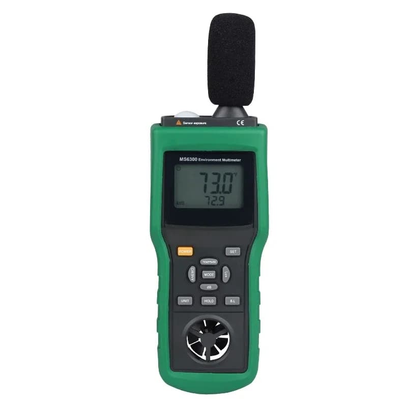 Multifunctional environmental detector, temperature, humidity, wind speed, air volume and noise meter