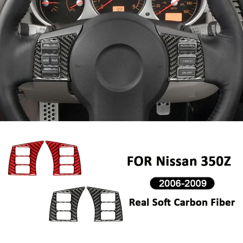 For Nissan 350z 2006-2009 Carbon Fiber Car Steering Wheel Buttons Panel Trim Frame Decoration Sticker Interior Accessories