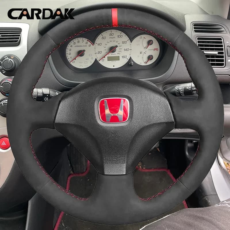 DIY Black Suede Leather Car Steering Wheel Cover For Honda S2000 2000-2008 Civic Si 2002-2004 Acura RSX Type-S 2002-2006