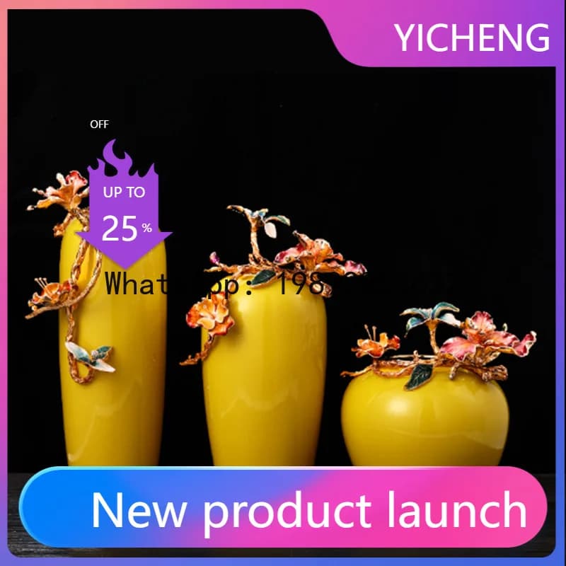 HYS Enamel Vase American Style Living Room Tabletop Ceramic Table Flower Arrangement Ornament