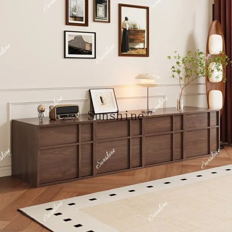 French retro solid wood card door cabinet living room floor TV storage function  FT