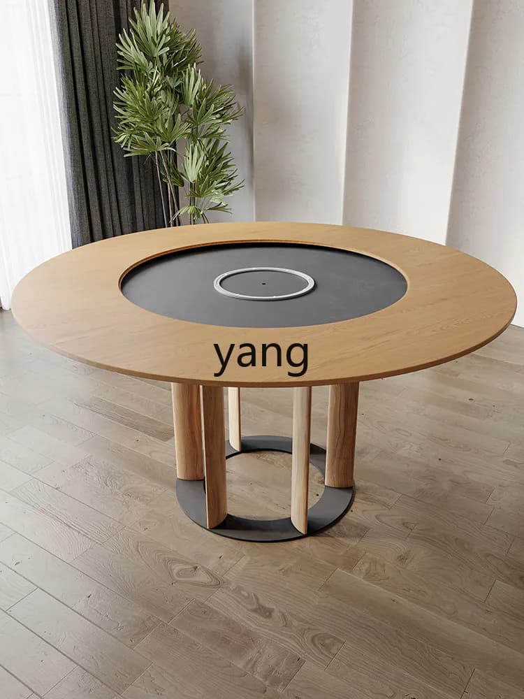 LMMM  round dining table solid wood with built-in turntable for Nordic home