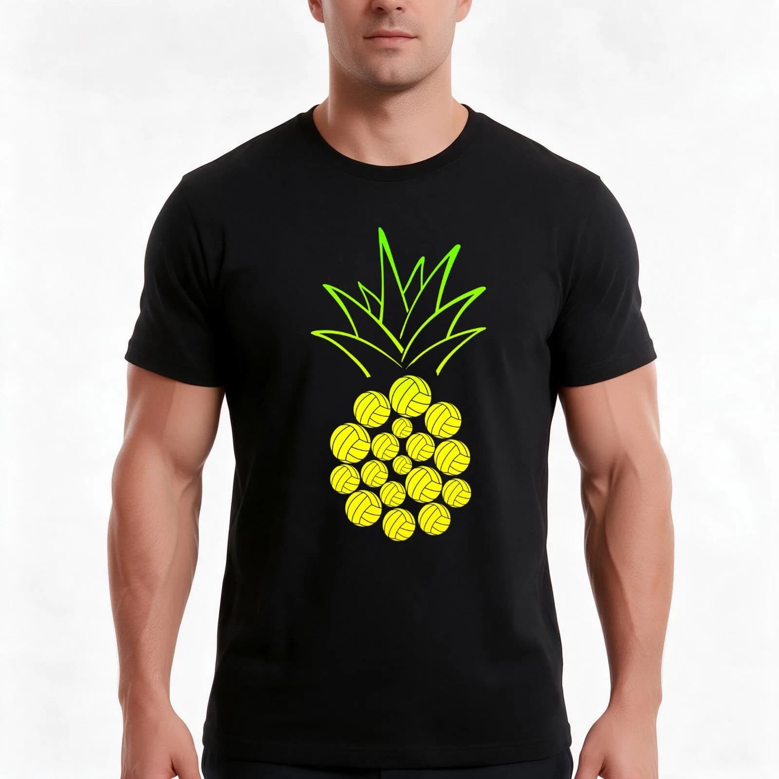 Volleyball Pineapple T-Shirt, Summer Casual Cotton Tee, Oversized Streetwear Tops, Vintage Graphic Print, Loose Fit Short Sleeve