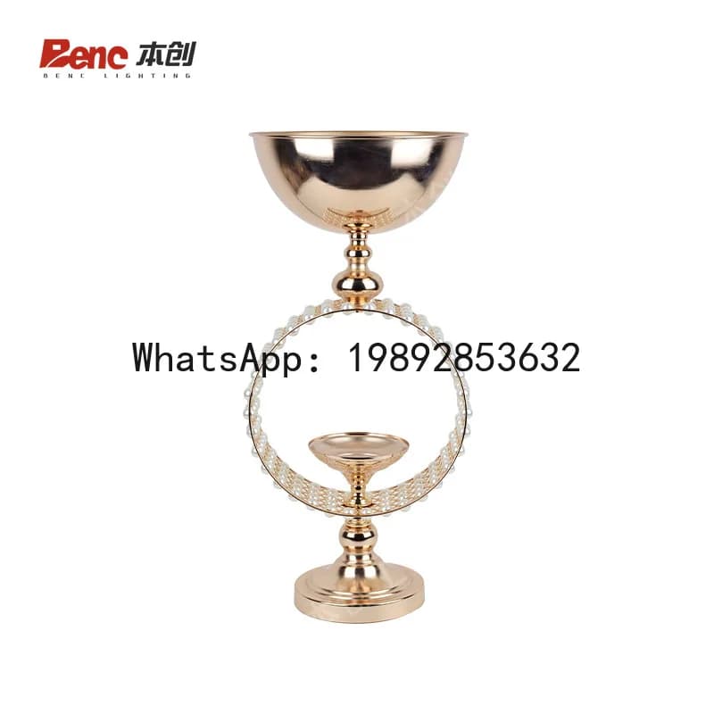 PYJ European gold wrought iron flower pot, ring pearl flower ware, metal vase, wedding table flower ornament