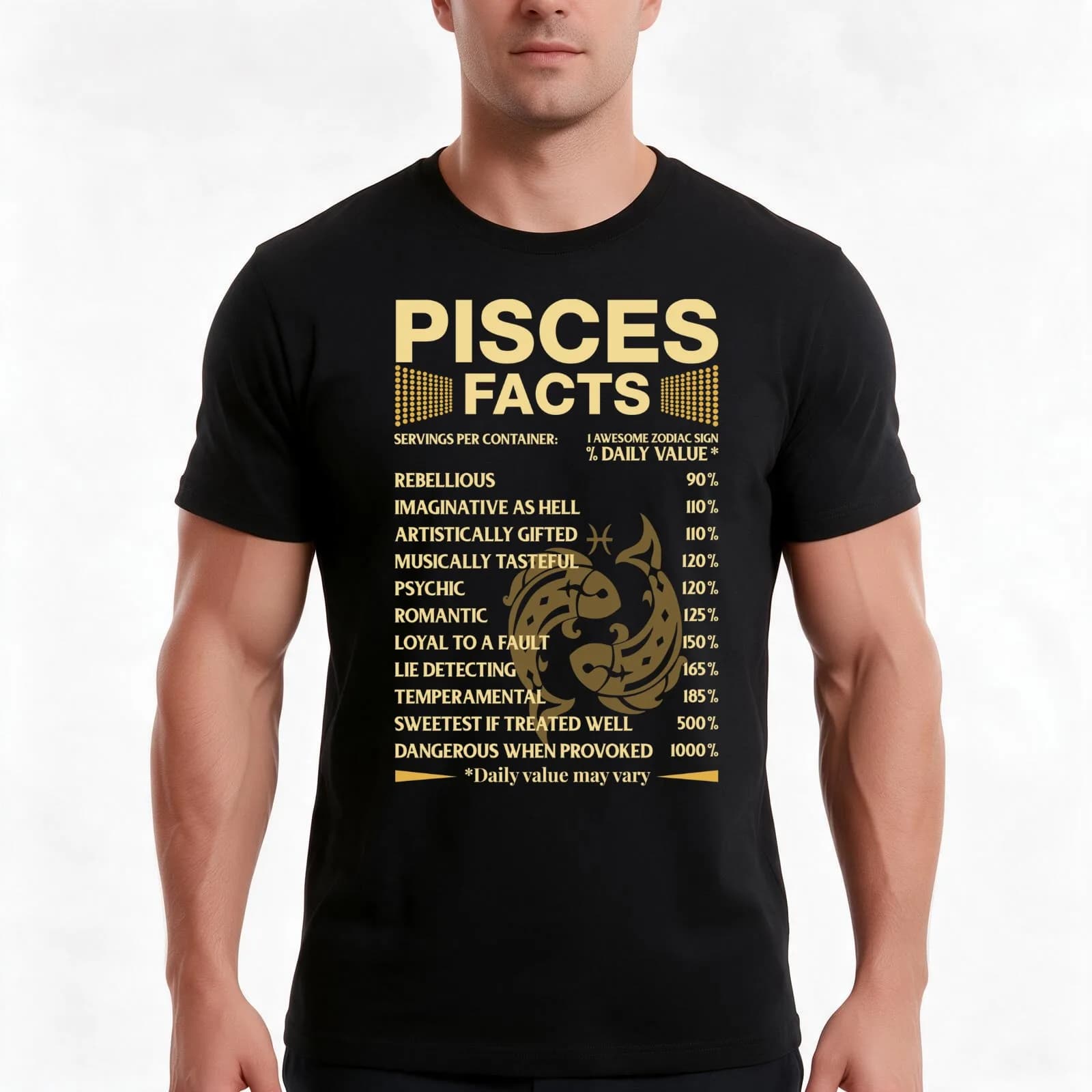 Pisces Facts Zodiac Sign Astrology Birthday Gift T-Shirt, Summer Casual Cotton Tee, Oversized Streetwear Tops, Unisex Men Women