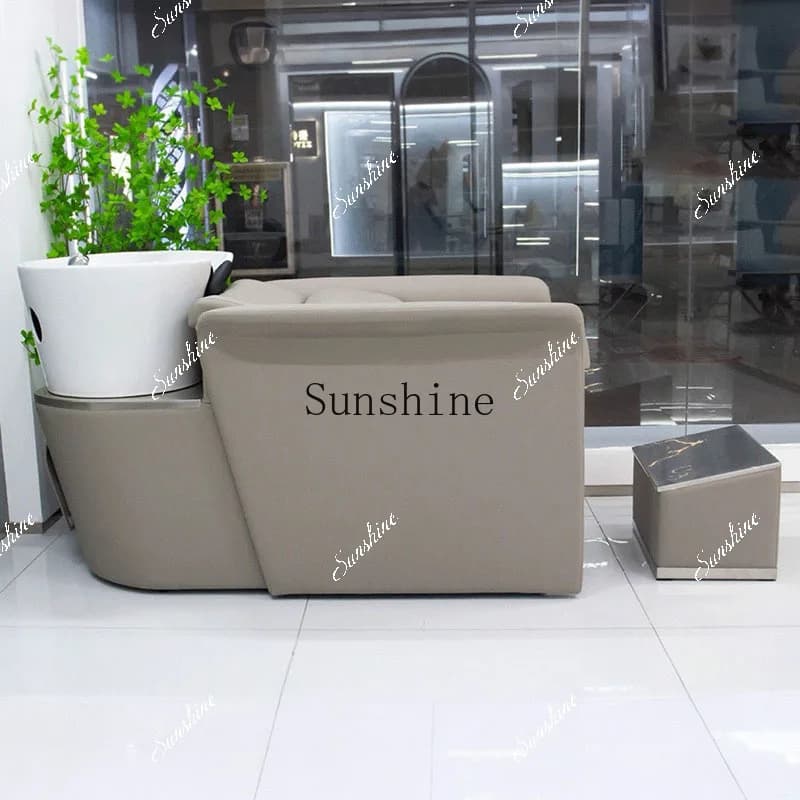Barber shop hair salon special semi-lying flush bed ceramic deep basin shampoo bed FT