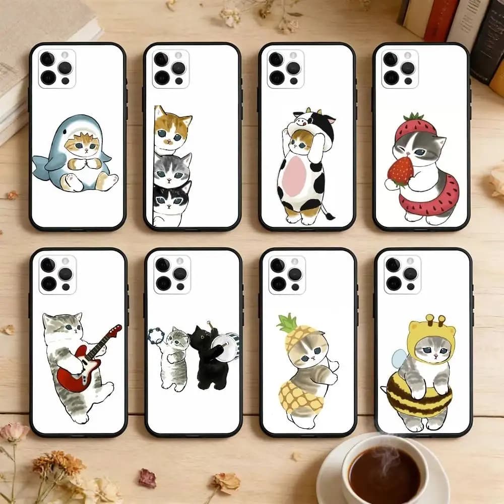 Cute M-Mofusands cat  Phone Case For iPhone 17,16,15,14,13,12,11 Plus,Pro Max,Soft Silicone Black Cover