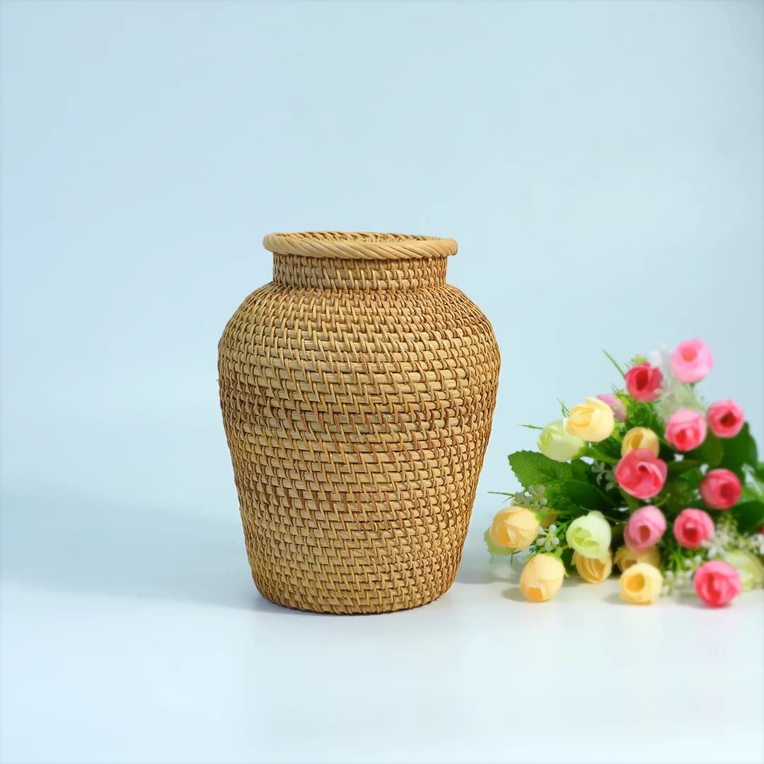 HYS handmade rattan vase dried flower pot straw woven flower basket from tabletop ornament ornament flower pot basket
