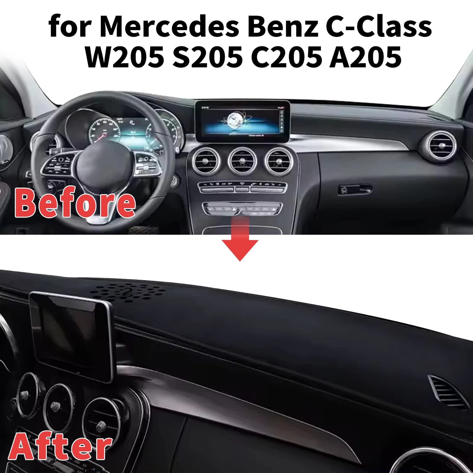 for Mercedes Benz C-Class W205 S205 A205 C205 Coupe Dashboard Cover Sun Shade Protector Dashmat Anti-Glare Carpet Mat Dash Mat