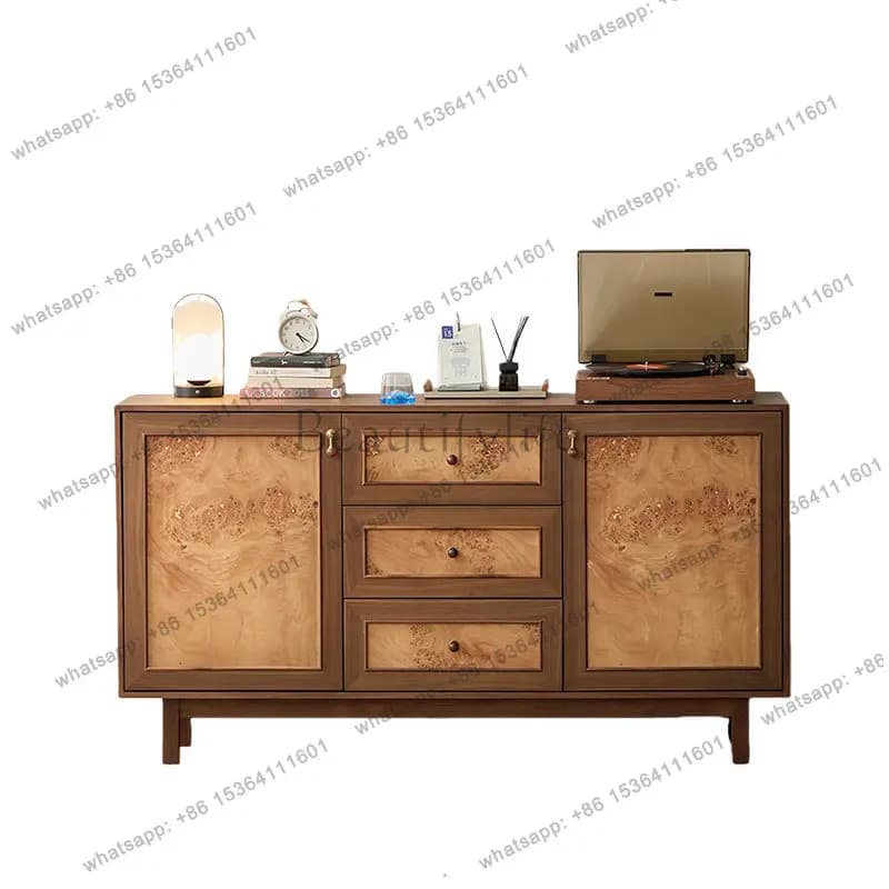 Medieval style solid wood dining side cabinet tree tumor bark retro foyer entrance living room coffee cabinet