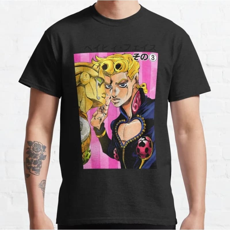 Giojo with his stand JoJo's Bizarre Adventure Anime Gift t shirt 100% cotton Graphic Clothes Y2K clothing All size Tops S-6XL