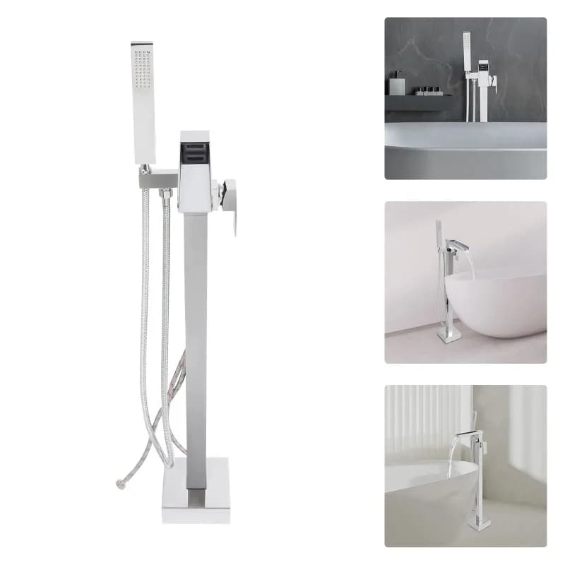 Freestanding Bath Tap, Tap w/ Hand Shower, Bath Tap Bathtub Shower Faucets Floor Standing Faucet  Waterfall Mixer
