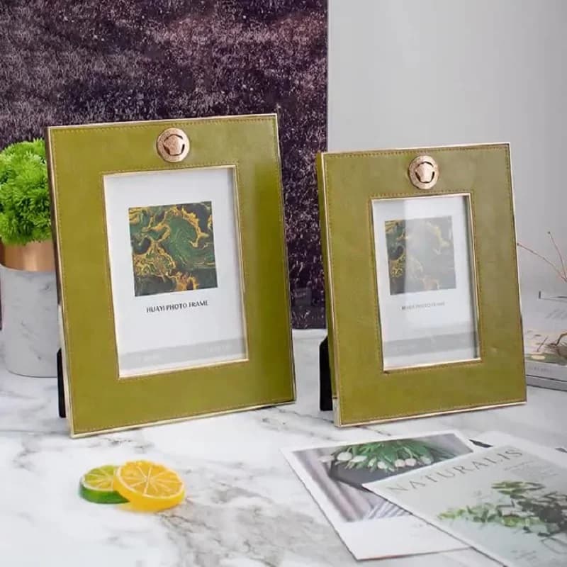 Luxury Leather Photo Frame Display - 6 Inch & 7 Inch Metal Picture Frame for Hotel and Bedroom Décor, Modern Minimalist Design