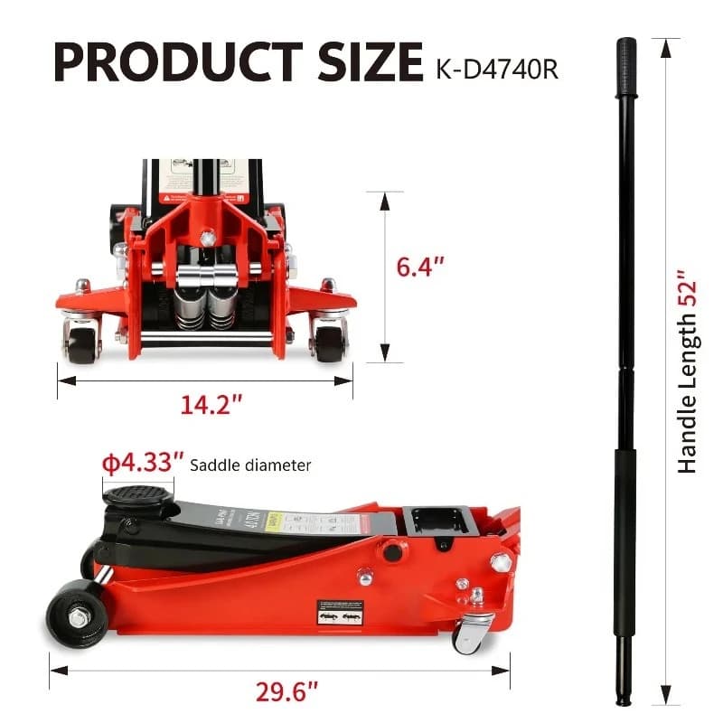 4 Ton Heavy-Duty Steel Racing Floor Jack Low-Profile Dual Piston Quick Lift Pump Car Jack with Lifting Range 4" to 21"