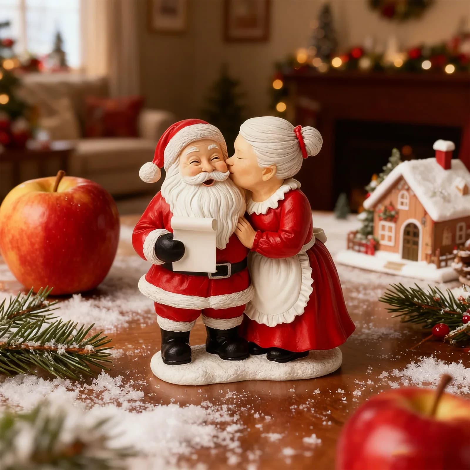 Creative Resin Claus Couple Statue Retro Red Andwhite Festival Mantel Desktop Decor Santa Claus Valentines Day Decorations