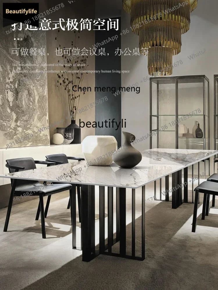 178C  Light luxury rock slab dining table Household rectangular restaurant Nordic marble combination dining table and chairs