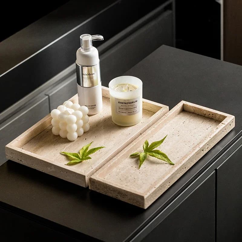 Natural Travertine Bathroom Counter Tray for Soap Dispenser Decorative Kitchen Sink Tray for Dish Soap and Sponge