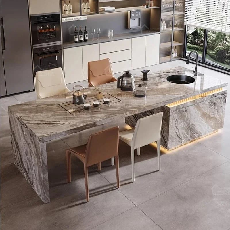 Light Luxury Flush Island Table Integrated Multi-functional Kitchen Restaurant Mid-guide Table Dining Table Chair Grille