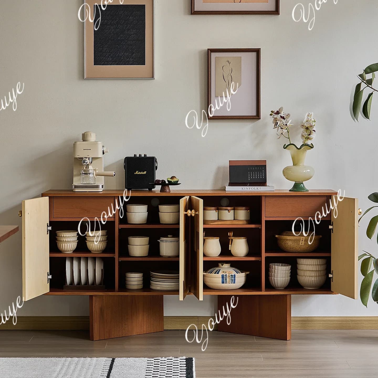 XS Pure Solid Wood Dining Side Cabinet, Antique Black Walnut Solid Wood Dining Room Storage Cabinet, Living Room Entrance Cabine