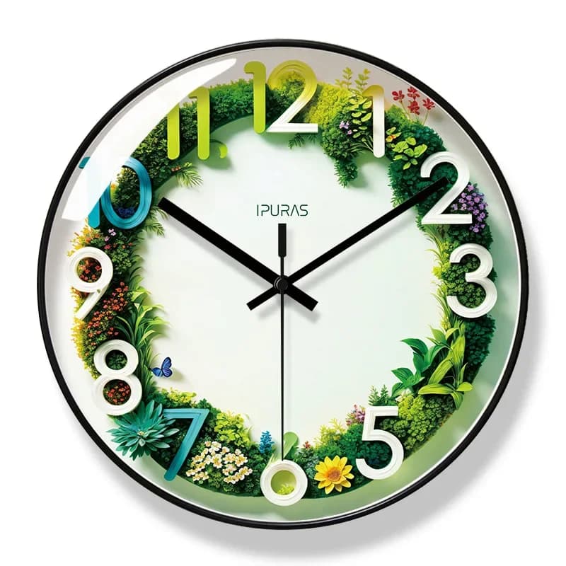 2025 New 10/12/14-inch Green Garland Wall Clock Fashion Creative Simple Home Decoration Bedroom Personality Quartz Clock Watch
