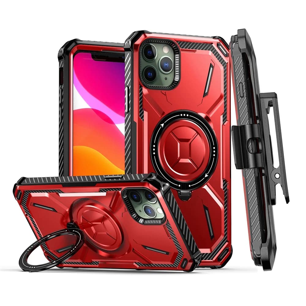 Military Grade Protection Belt-Clip Holster O-Ring Magnetic Stand Case for iPhone 16 Pro Max 12 13 14 Pro 15 Plus Defender Cover