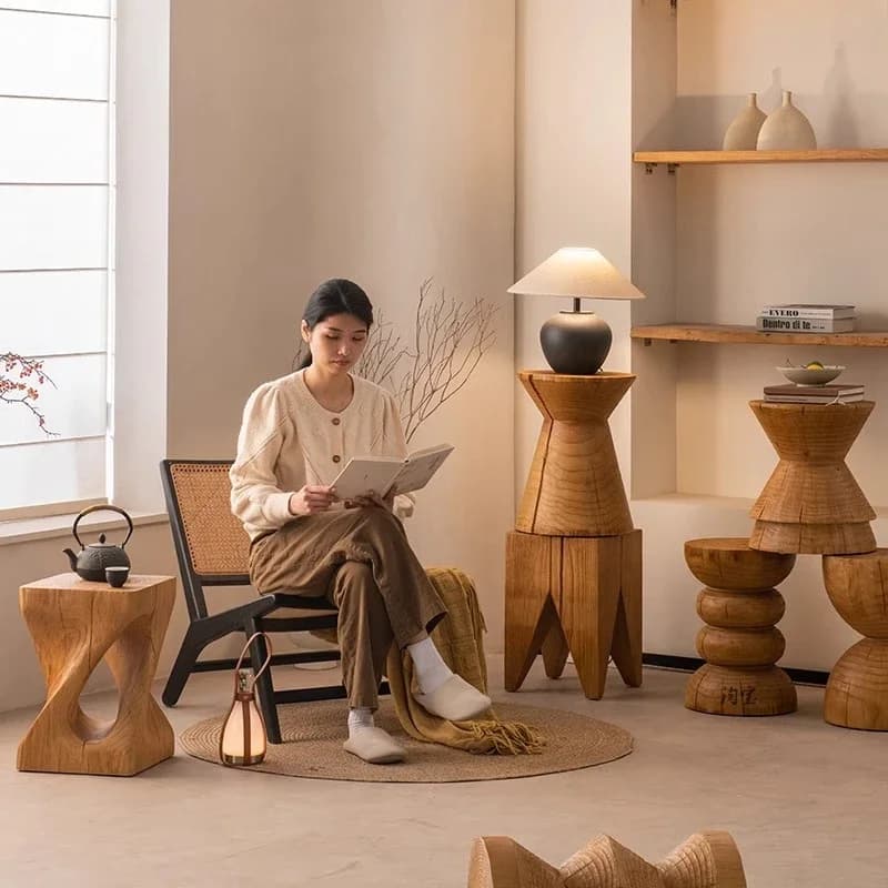 Solid Wood Coffee Tables Natural Stump Stools for Living Room Rustic Round bedside cupboard Hand-Carved Root sofa End Tables