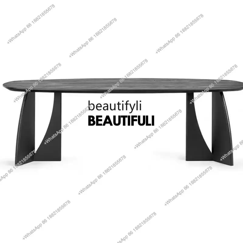 ss8350 Wabi French retro all solid wood dining table designer oval log desk living room home desk