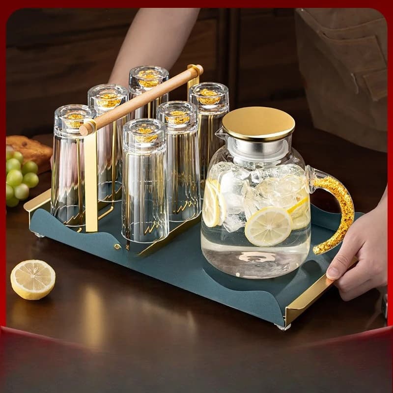 Light luxury gold foil glass set High value household thickened drinking cup Living room hand brewed tea cup Hospitality water