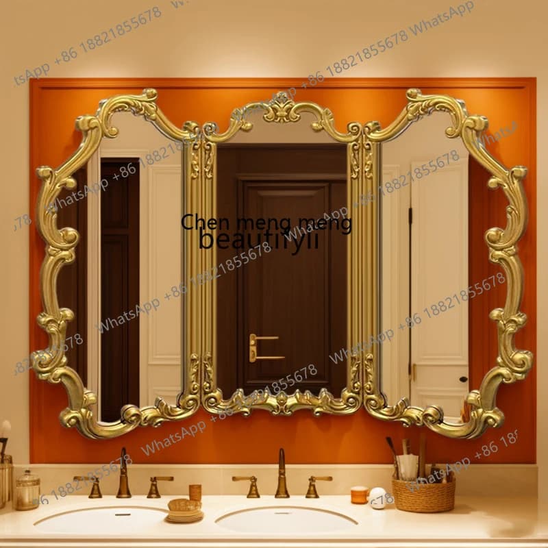 cc182European retro bathroom mirror, bathroom mirror, wall-mounted carved makeup decorative mirror