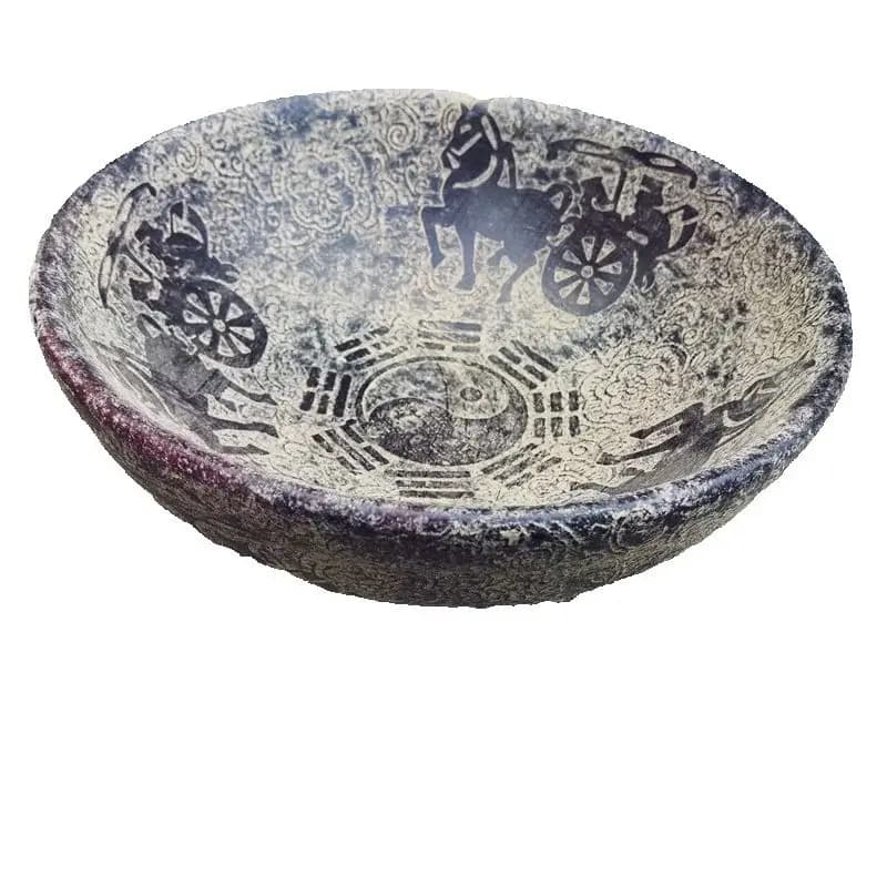 Ancient Embossed Chariot Horse Eight Trigram Patterned Bowl Old Jade Ware Unearthed Collectible Artifacts