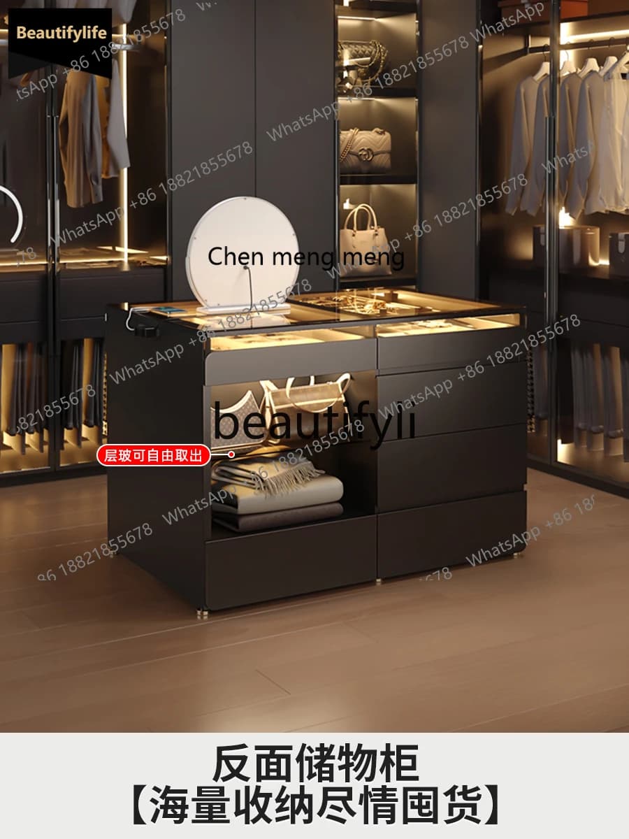 X  GG Cloakroom Island Dressing Table Integrated Double-Sided Chest of Drawers Black Small Apartment Multi-Functional Storage Ca