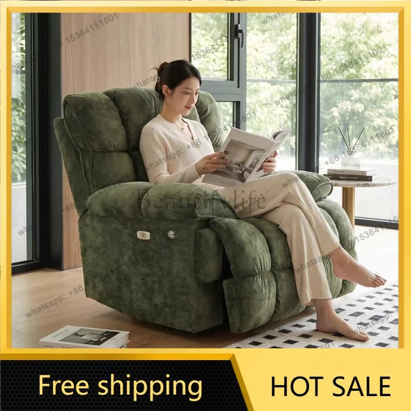 electric single sofa can lie down and sleep lazy rotating rocking chair green chenille retro multi-functional massage recliner