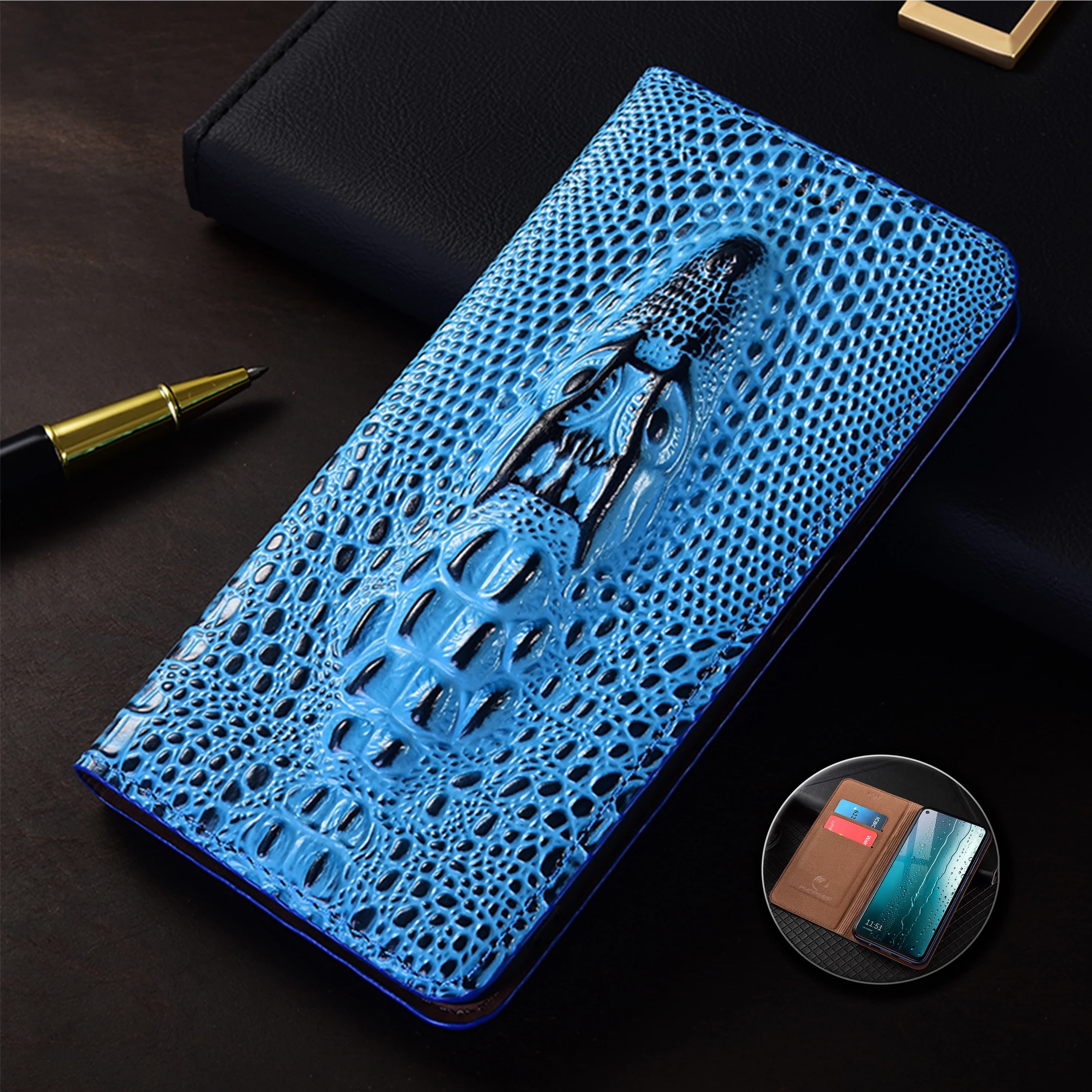 For LG V30 V30S V35S V40 V50 V50S V60 G5 G6 G7 G8 G8S G8X ThinQ 5G Mini Crocodile Head Pattern Genuine Leather Flip Phone Case