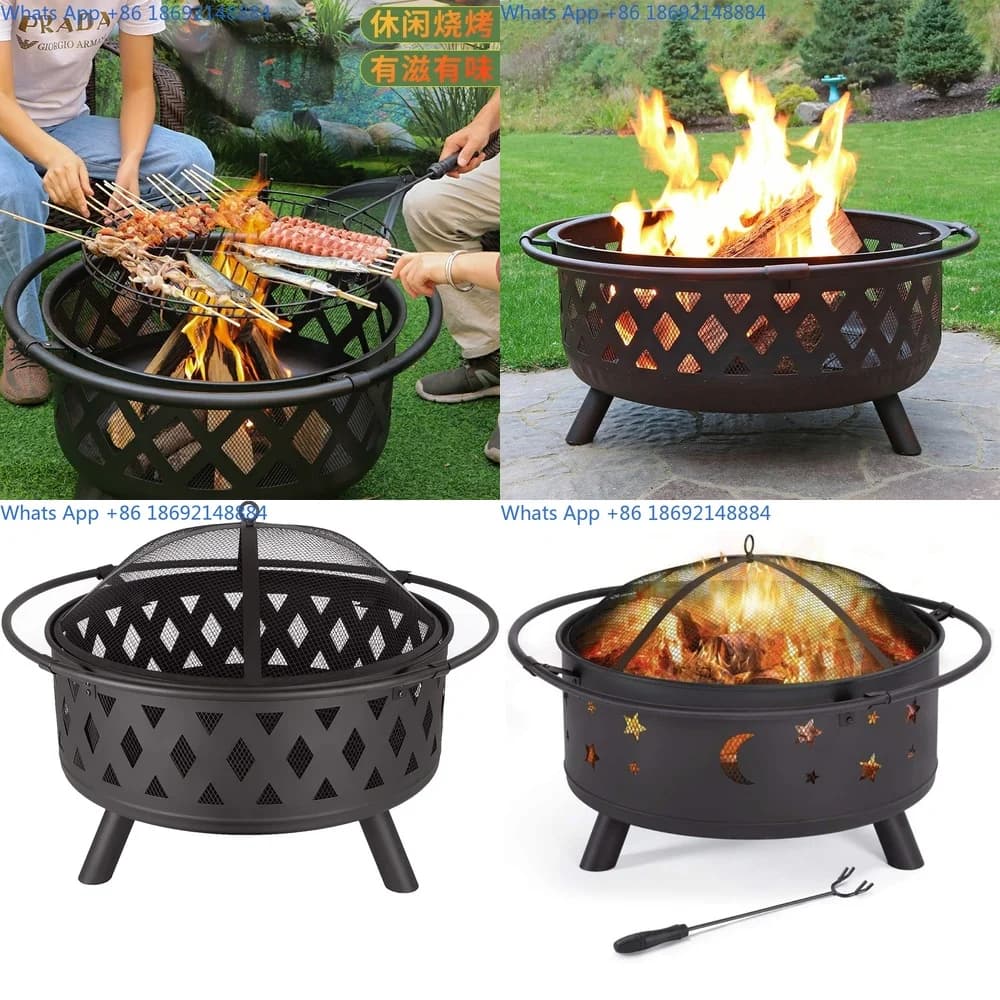Round Metal Steel Fire Pit for Outdoor Wood Burning Campfire Gathering