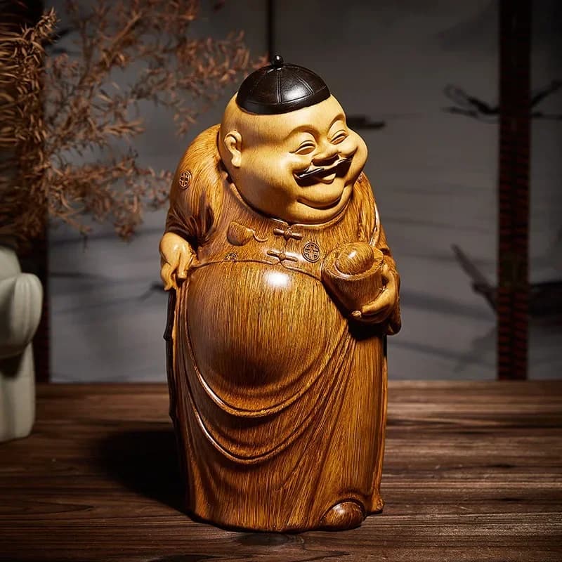 High End Chinese Landlord Resin Jewelry Living Room Decoration God of Wealth Sculptur Imitation Wood Carving Jewelry
