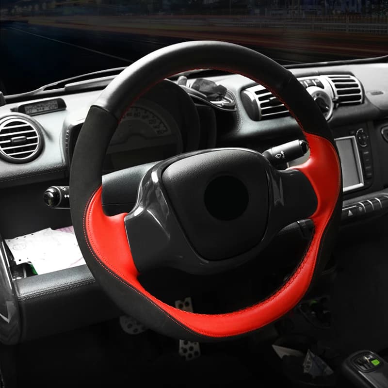 Car Steering Wheel Cover Needles Thread DIY Top Layer Leather  Interior Auto Accessories For SMART Fortwo Forfour 453 451