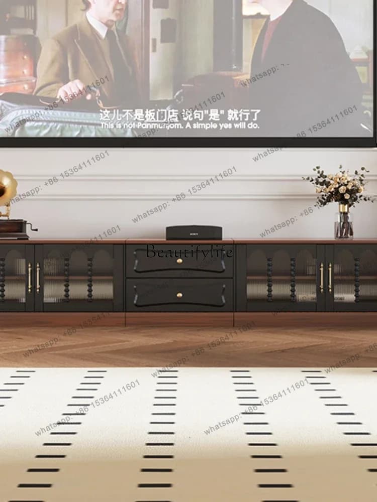 Best Seller  Light Luxury Solid Wood TV Cabinet And Tea Table Combination Retro Simple Modern