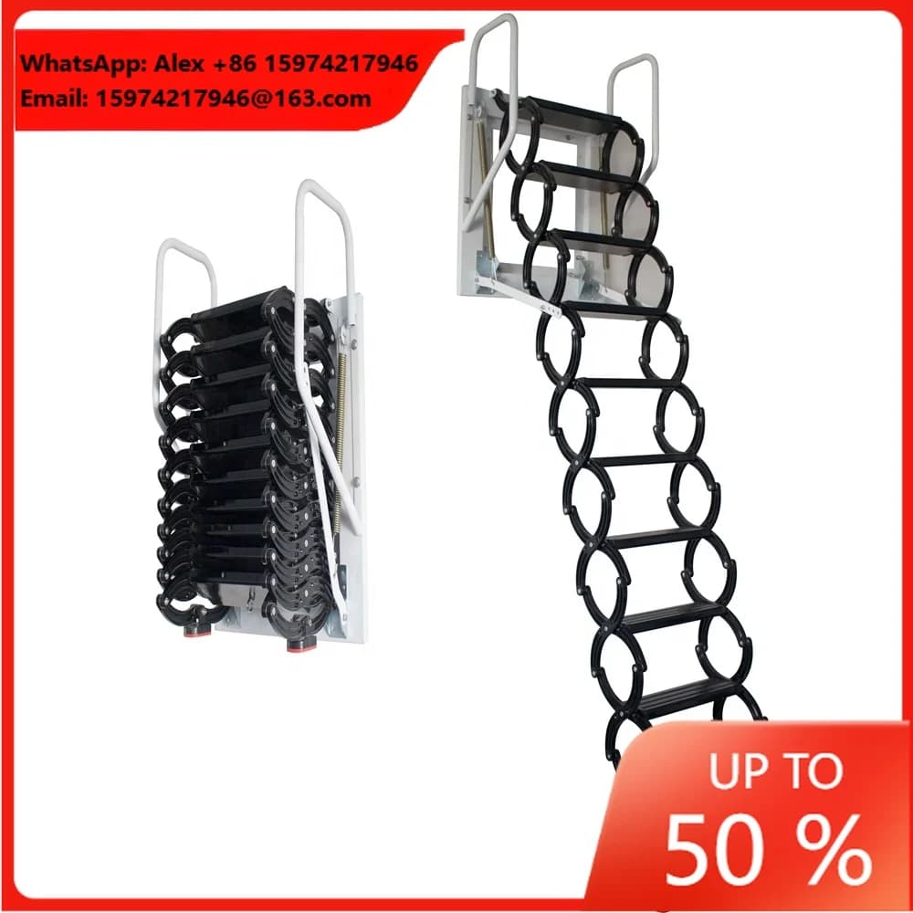 Outdoor Wall Mounted Foldable Ladder Side Wall Aluminum Scissor Stairs