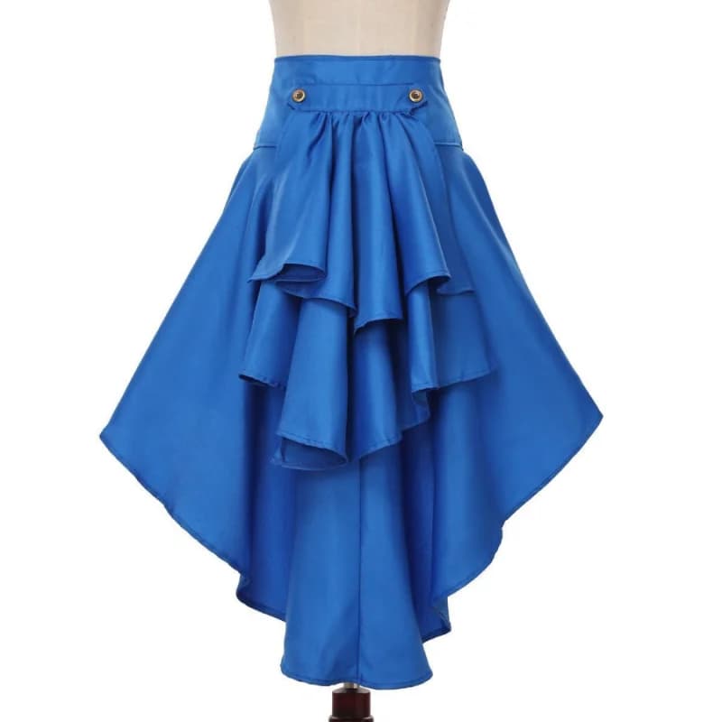 Gothic Steampunk Style Skirts Front Lace-up Tiered Ruffled Irregular Hem Skirt Waist Belt Women Cosplay Corset Costumes