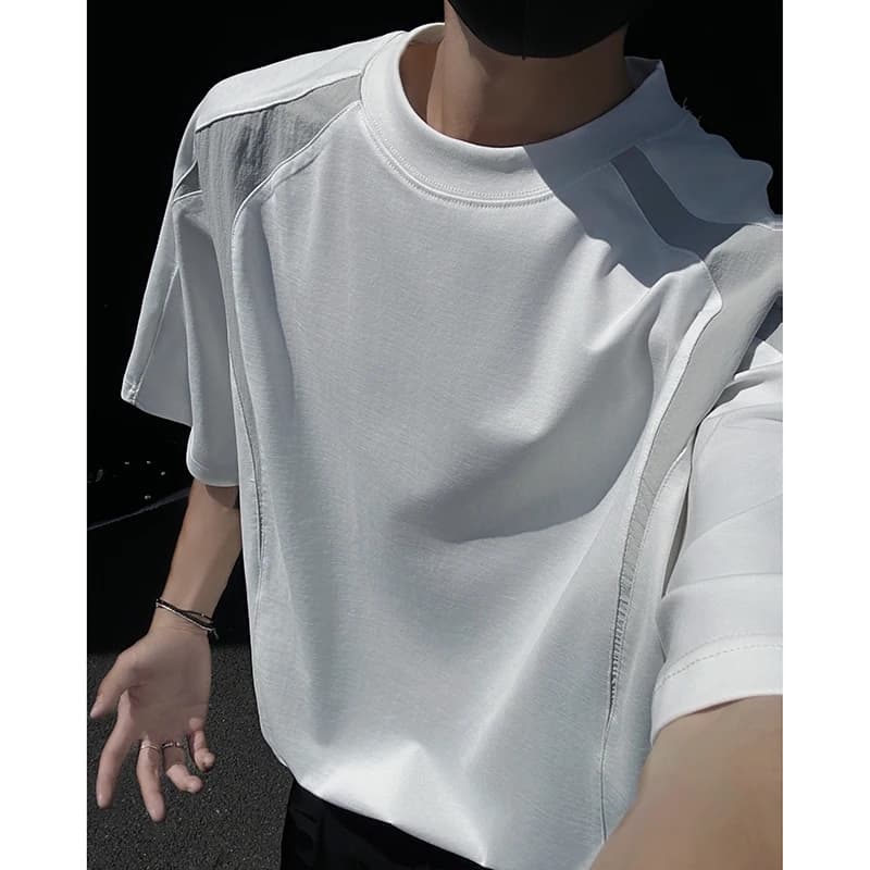 2026 Summer New Style Men's Large-Sized High-Quality Personalized Patchwork Short-Sleeved T-Shirt Polo Shirt