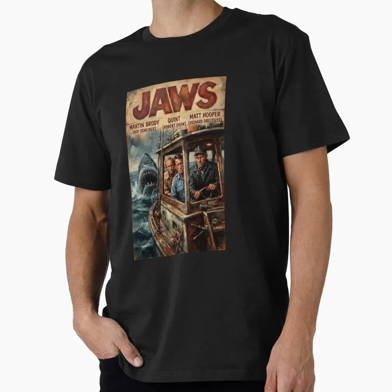 Jaws Fine Art Tribute Horror Movie Unisex T Shirt Retro Amity Island Great White Shark Graphic Tops Short Sleeve Streetwear Tees