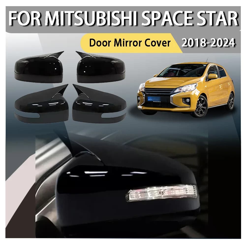 Door Mirror Cover For Mitsubishi Space Star 2018 2019 2020 2021 2022 2023 2024 Exterior Glossy Black Carbon Car Decoration