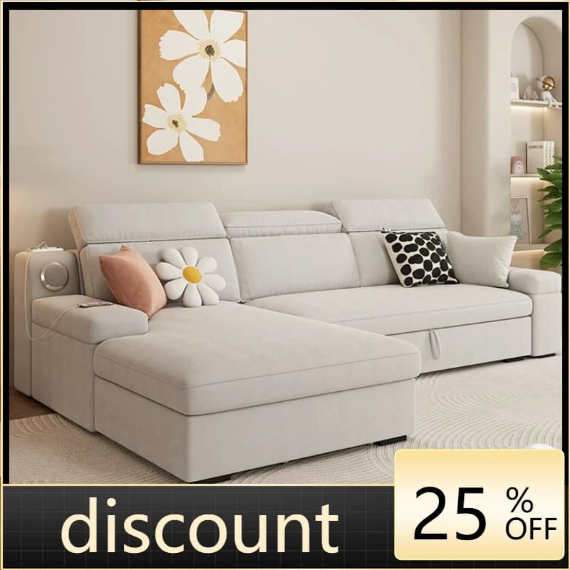 LH sofa bed sitting and lying dual-purpose foldable small apartment modern matte flannel expansion bed