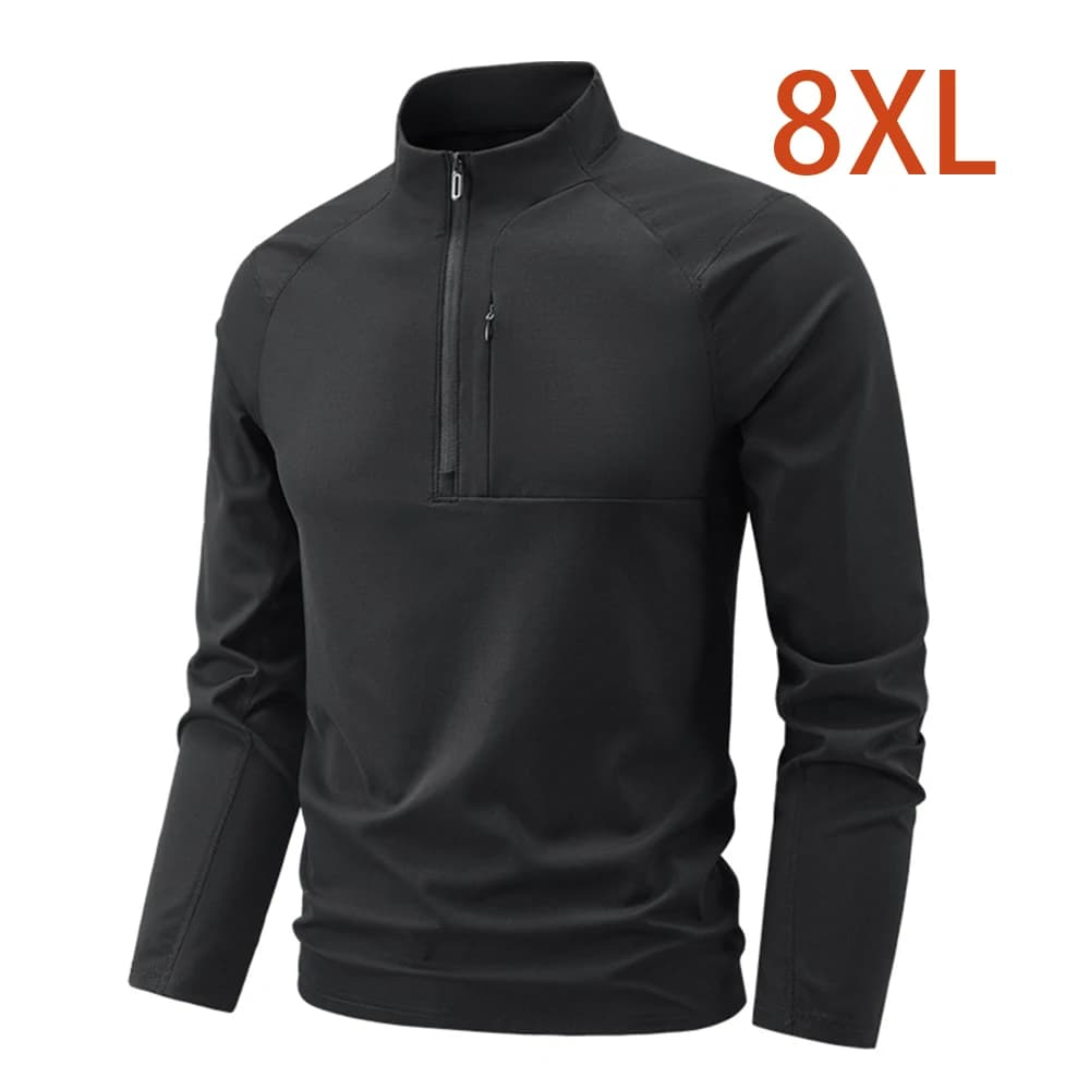 Quick Dry Men's Polo Shirt Stand Collar Pullover Male Long Sleeve Half Zipper Spring Big Size Plus Large 6XL 7XL 8XL