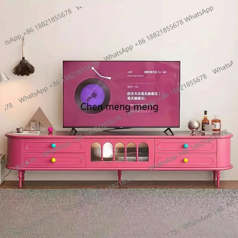 TV cabinet French retro solid wood TV cabinet coffee table combination living room paint floor cabinet