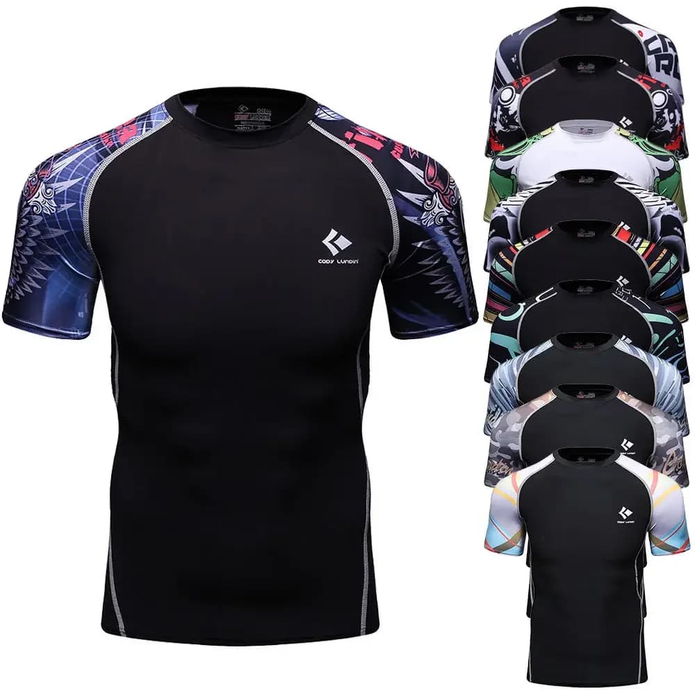 Sports Jiu Jitsu BJJ Rash Guard T-shirt Men Boxing Bjj No GI MMA Ranked Short Sleeve Compression Clothing Rashguards Shirts Tops